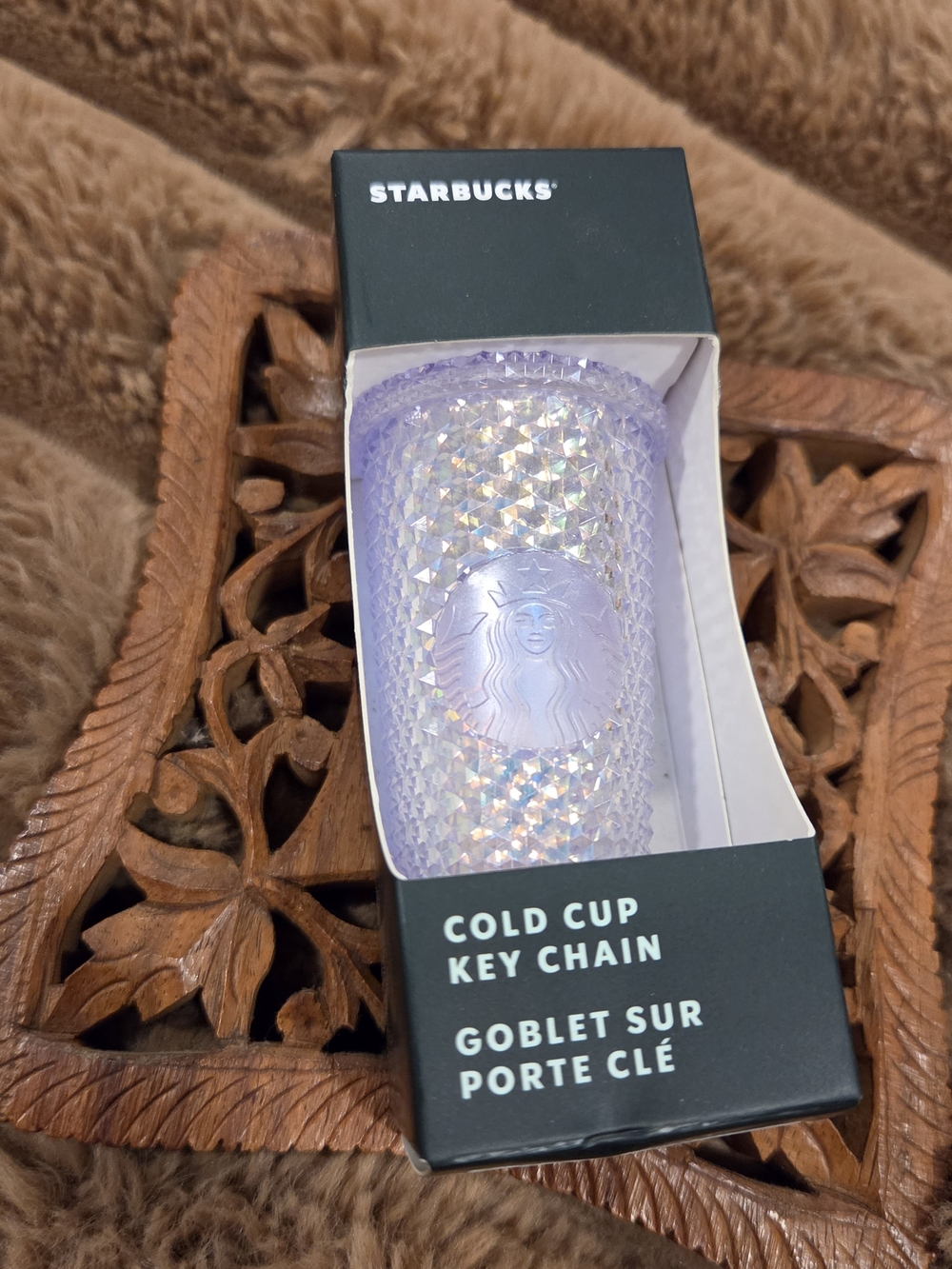 Starbucks 2023 Studded Iridescent Bling Keychain Mini Cup Studded